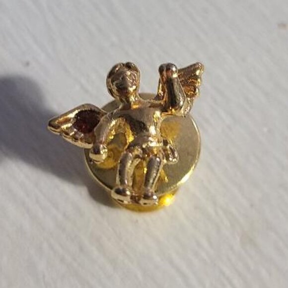 Guardian Angel Ruby Red Rhinestone Vintage Tie Tack Lapel Pin - Picture 1 of 5